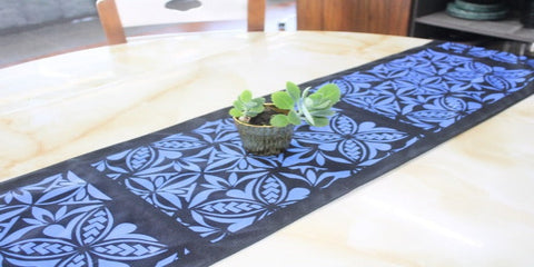 Polynesian Tribal in Black &amp; Blue Table Runner, Polynesian Table Runner, Island Table Decoration, Artistic Design.