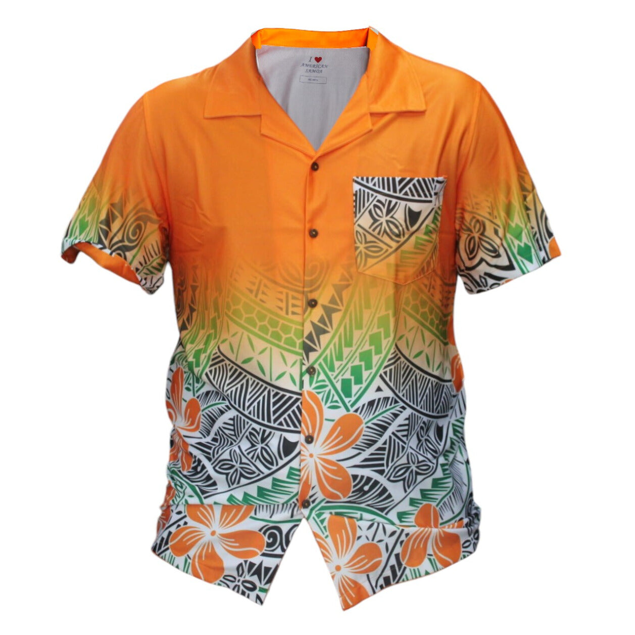 Tangerine Short Sleeve Polynesian Design Shirt