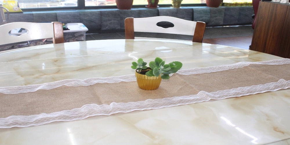 Burlap Table Runner  with lace on the side | Natural Rustic Jute | For Wedding and Party Decoration | Home Table