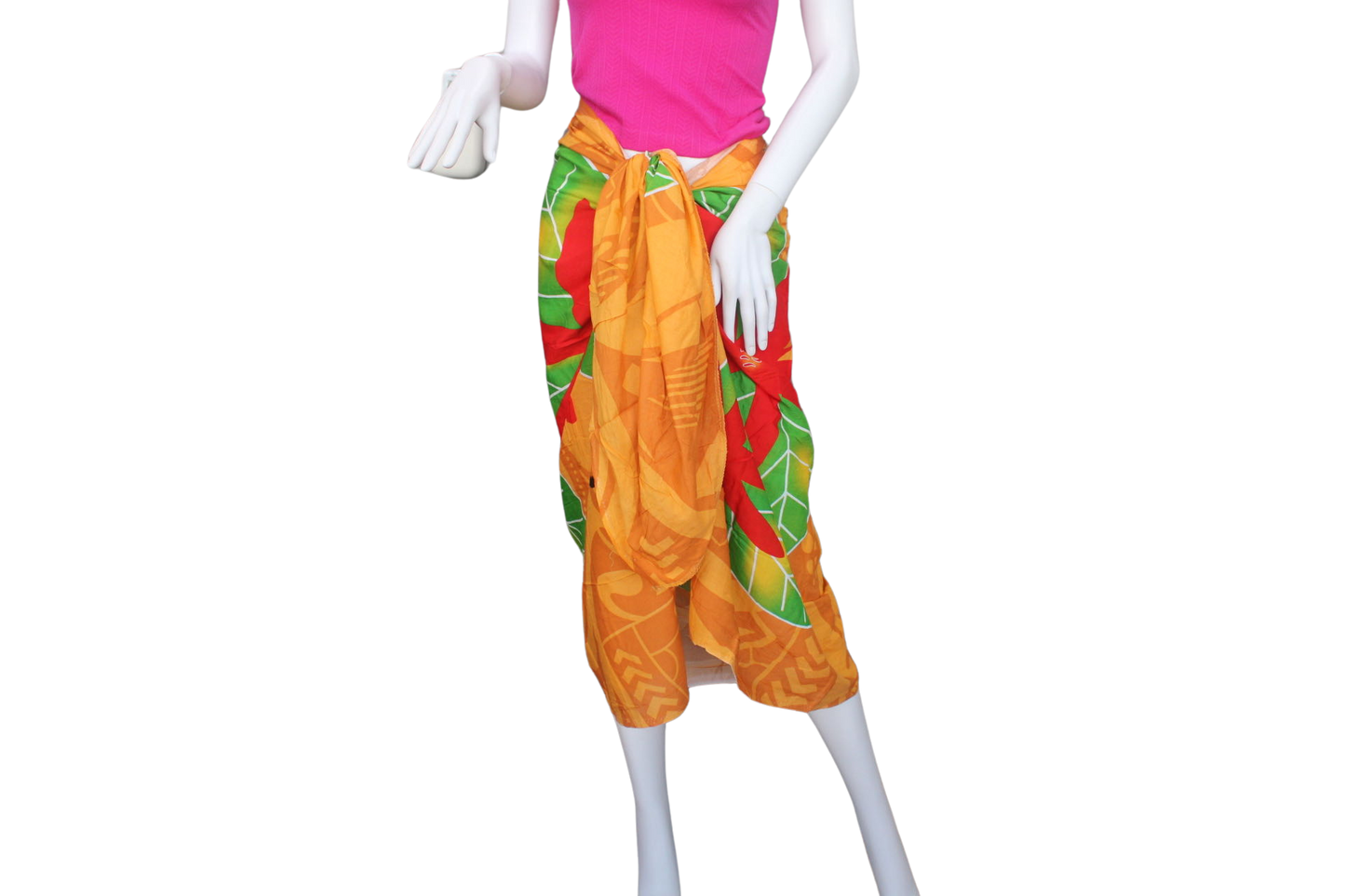 Sarong, Mustard Color  Base Floral and Polynesian Design