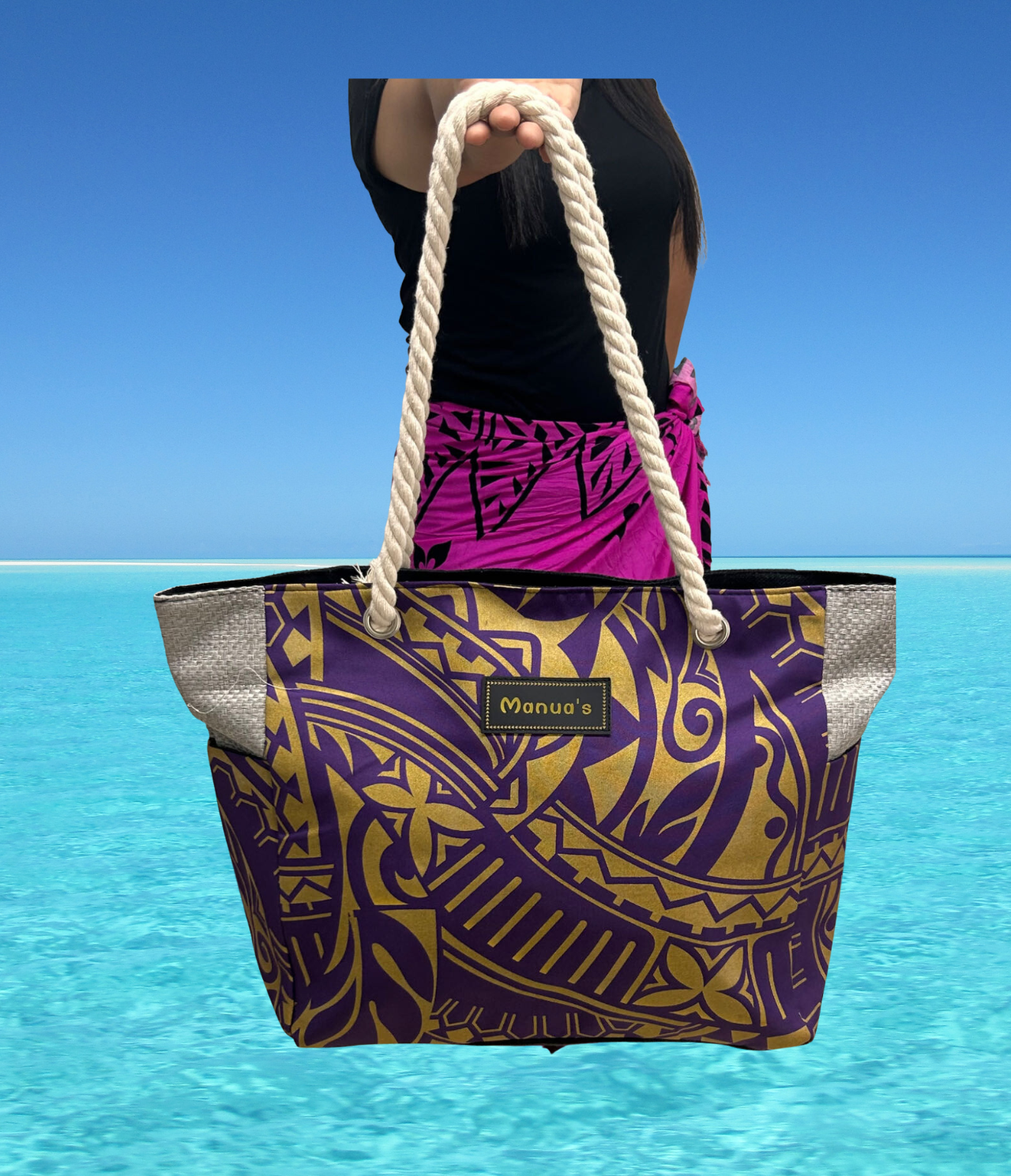 Samoan Design Tote Bag - Purple & Gold