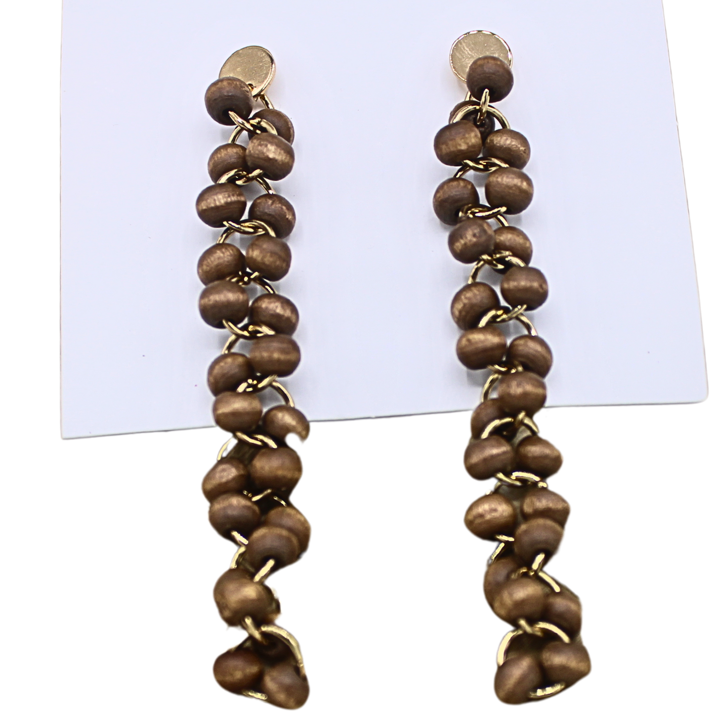 Wooden Beaded Long Drop Earrings with Studs-Authentic Samoan/Polynesian Earrings