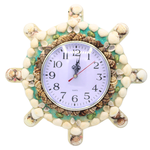 Seashell Wall Clock, boat steering wheel style