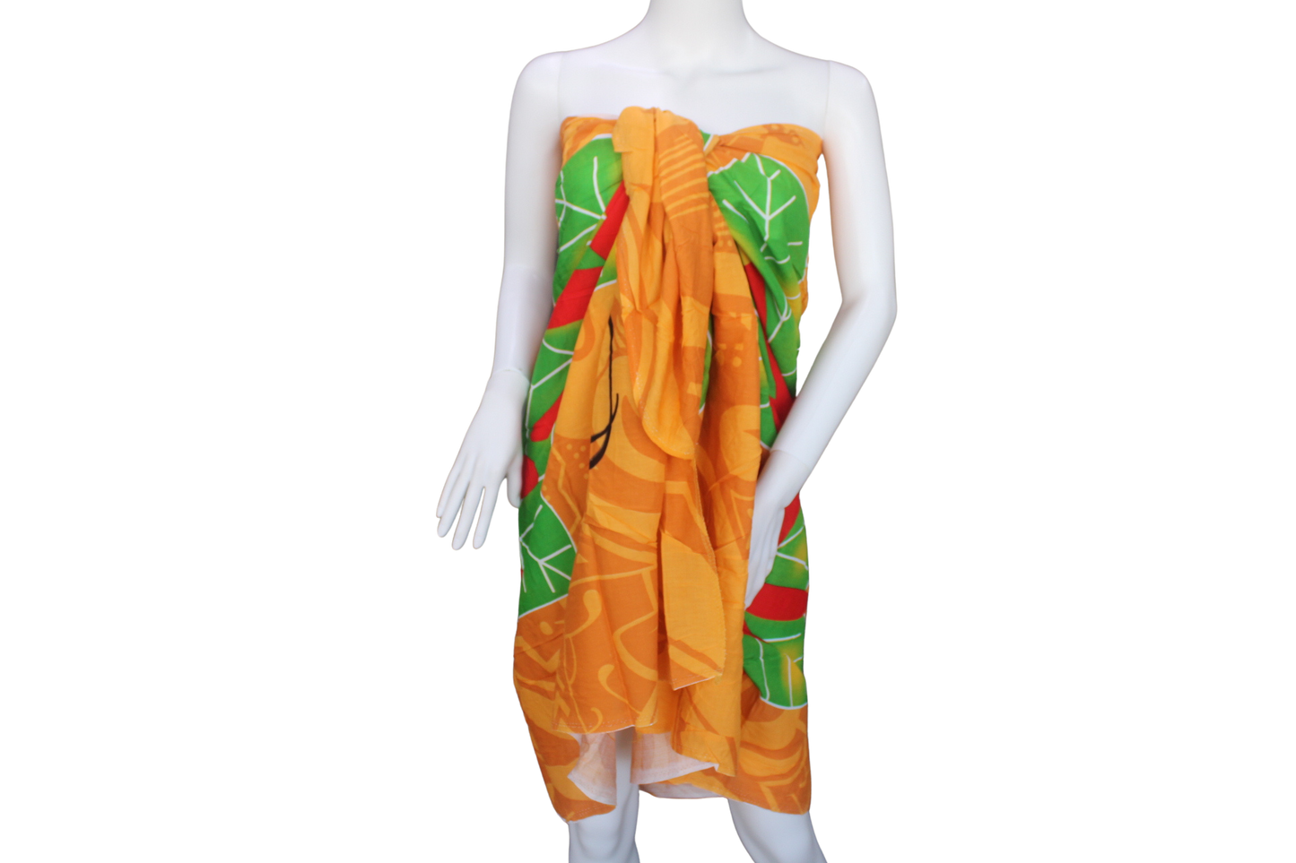 Sarong, Mustard Color  Base Floral and Polynesian Design