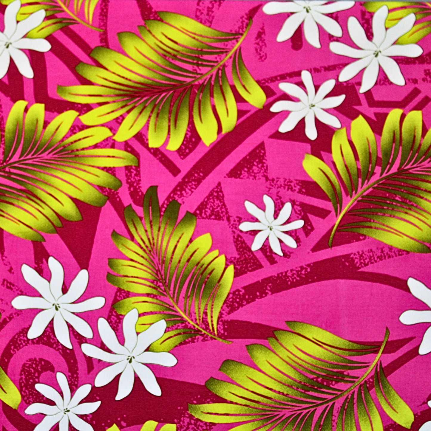 Samoan Rayon Print Fabric- Tropical Leaves and Flowers on Pink( 44x36))