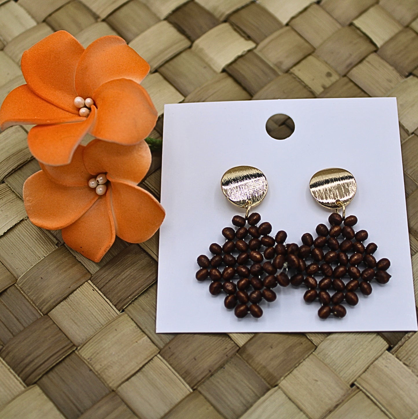 Wooden Beaded Stud Dangle Earrings-Authentic Samoan/Polynesian Earrings