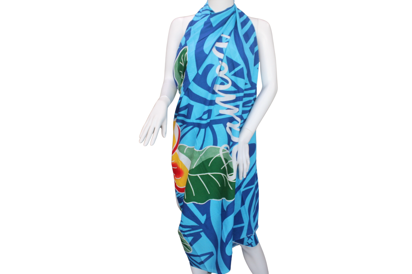 Sarong, Blue with flowers and Samoan Design