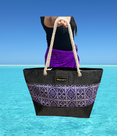 Samoan Design Tote Bag - Purple & Silver