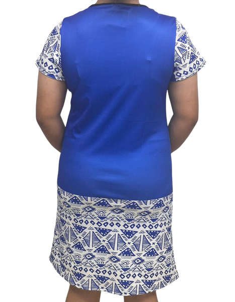 Samoan Design Dress Blue & White