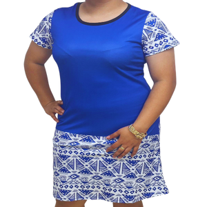Samoan Design Dress Blue & White