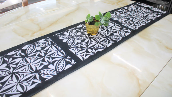 Polynesian Tribal in Black & White Table Runner, Polynesian Table Runner, Island Table Decoration, Artistic Design.