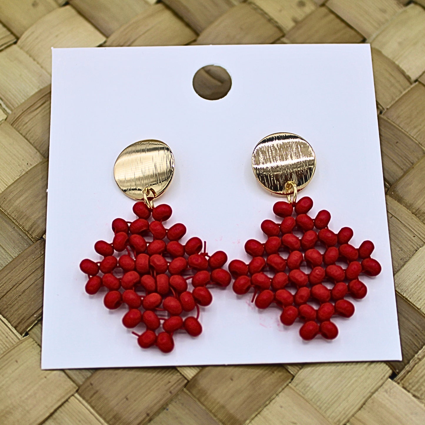 Red Bead Dangle Earrings - Diamond Shaped |Authentic Samoan/ Polynesian Earrings