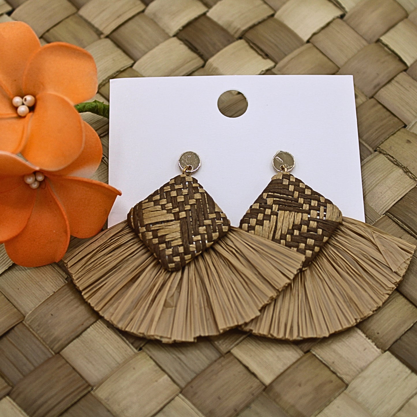 Rattan Tassel Dangle Earrings-Authentic Samoan/Polynesian Earrings