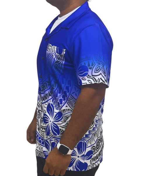 Blue & White Polynesian Design Shirt