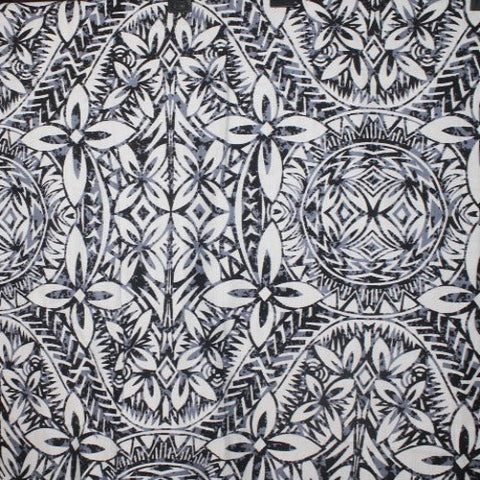 Samoan Design Dobby Cotton Print fabric; White & Gray; Size: 22"x44"