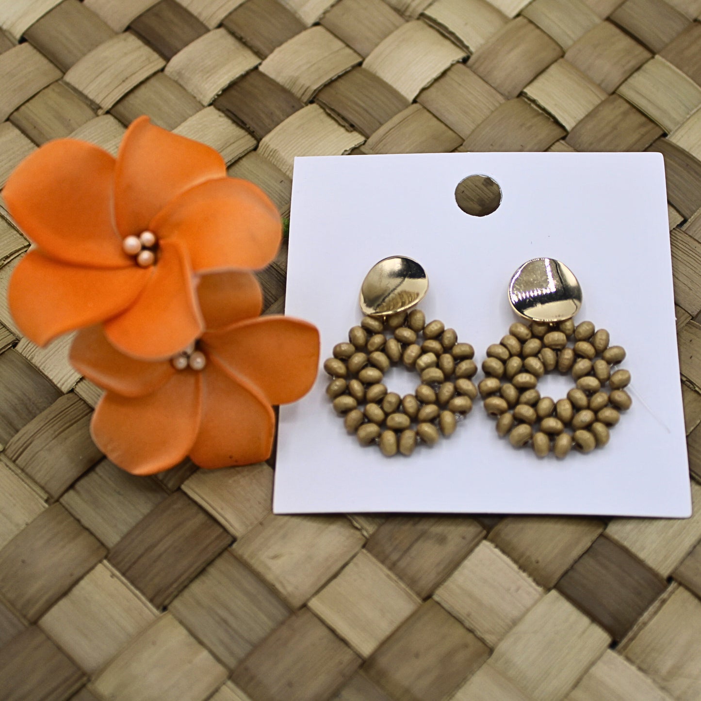 Wooden Beaded Round Stud Dangle Earrings-Authentic Samoan/Polynesian Earrings