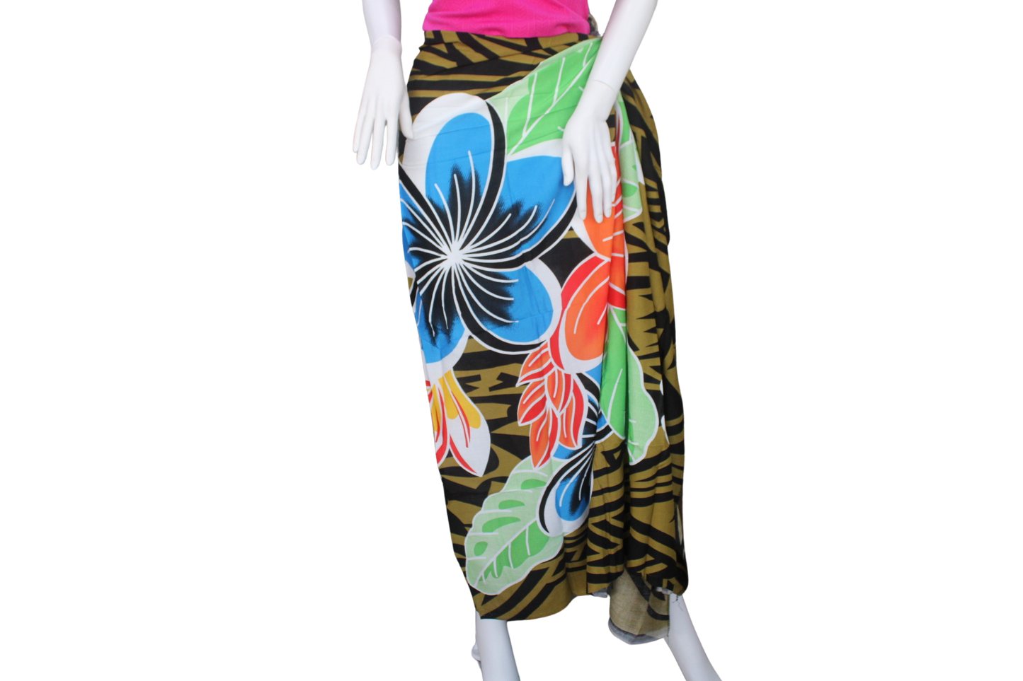 Sarong, Army Green with Assorted Color Flower, Samoan Design