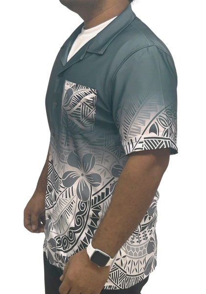 Gray & White Polynesian Shirt Short Sleeve