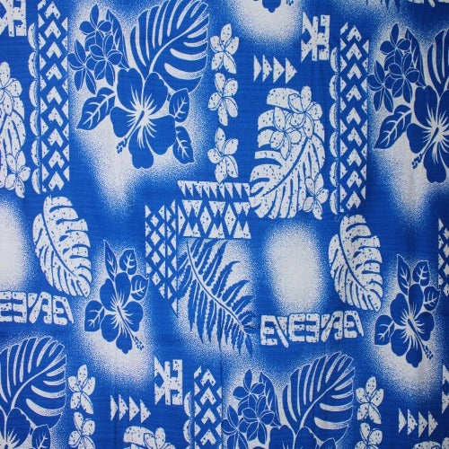 Samoan Design Dobby Cotton Print fabric; Blue & White; Size: 55"x44"