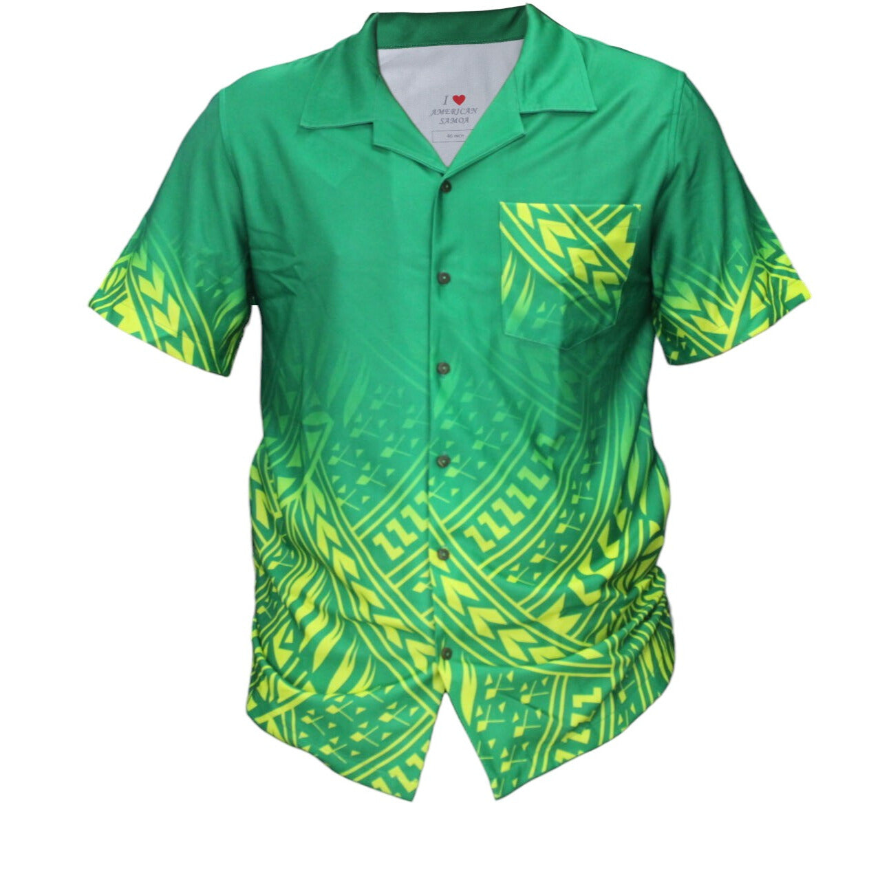 Green and Yellow Short Sleeve Polynesian Design Shirt