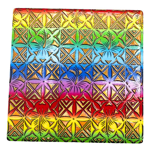 Ceramic coaster with hibiscus design, multi-color