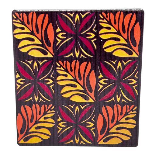 Ceramic Coaster with Leaves Design - Maroon and Gold