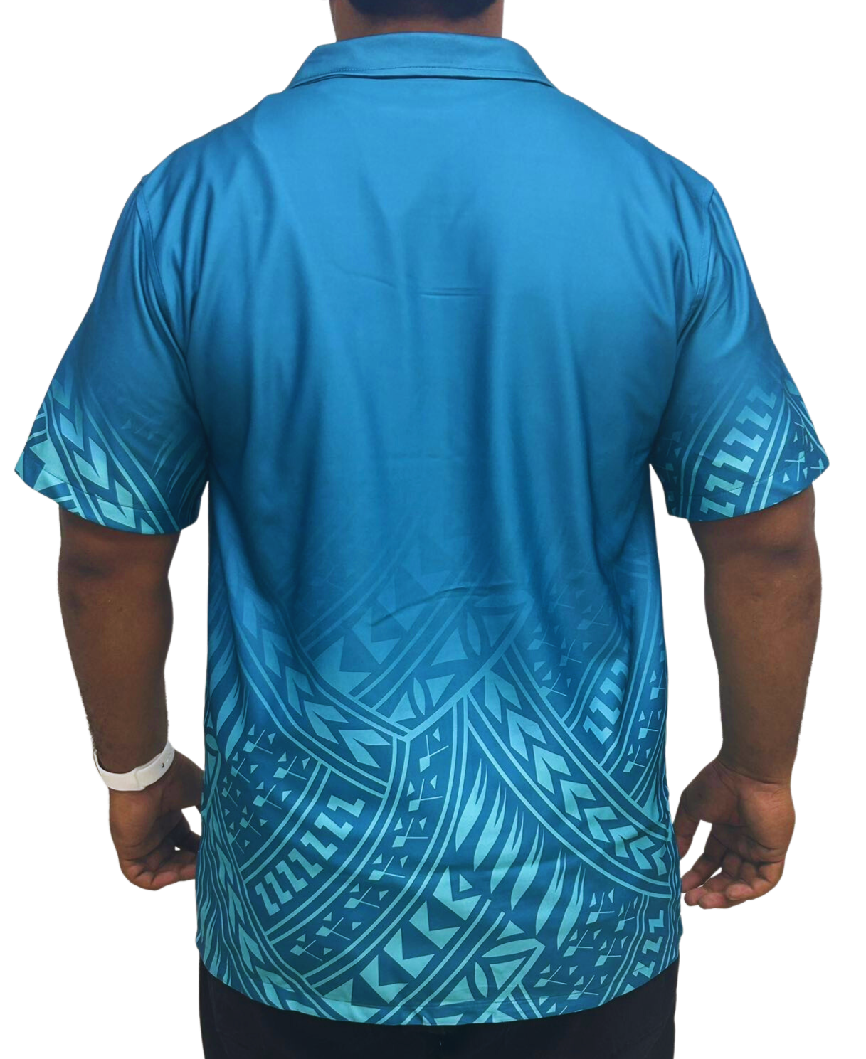 Turquoise Short Sleeve Shirt Polynesian Design