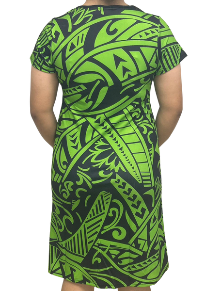 Samoan Design Dress Green & Black