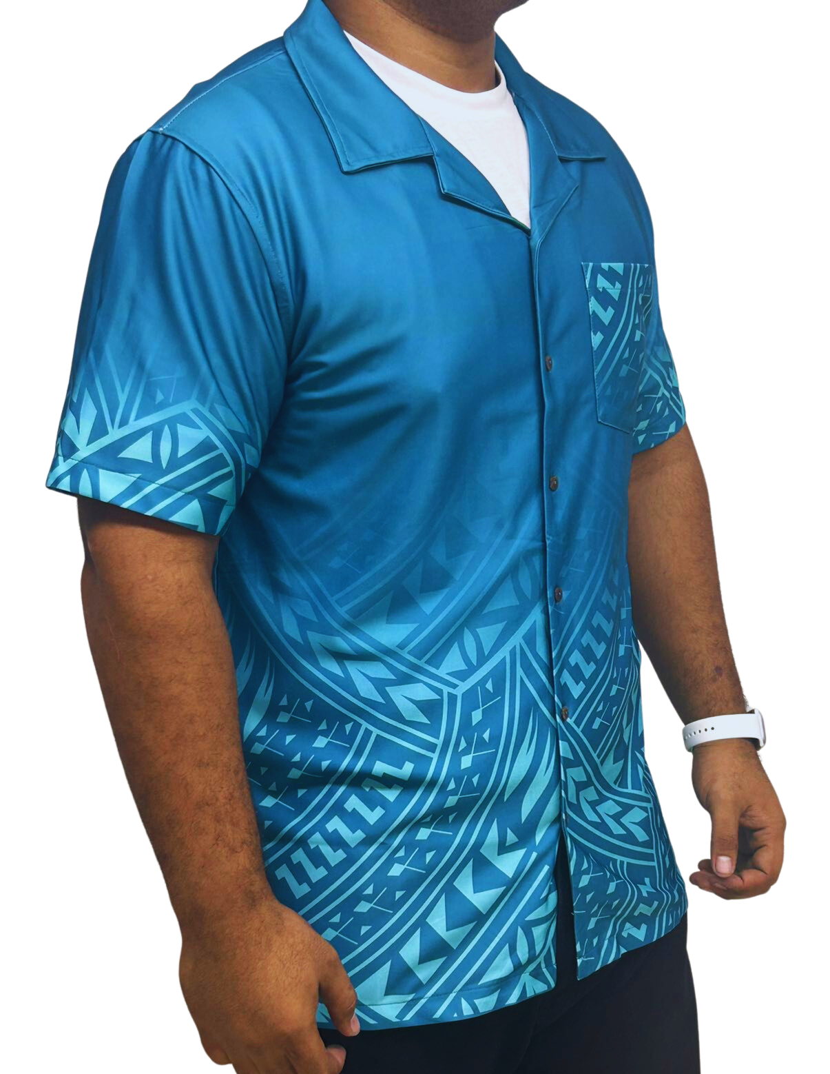 Turquoise Short Sleeve Shirt Polynesian Design