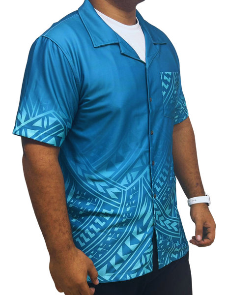 Turquoise Short Sleeve Shirt Polynesian Design