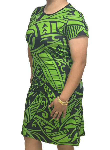 Samoan Design Dress Green & Black