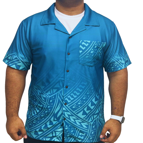 Turquoise Short Sleeve Shirt Polynesian Design