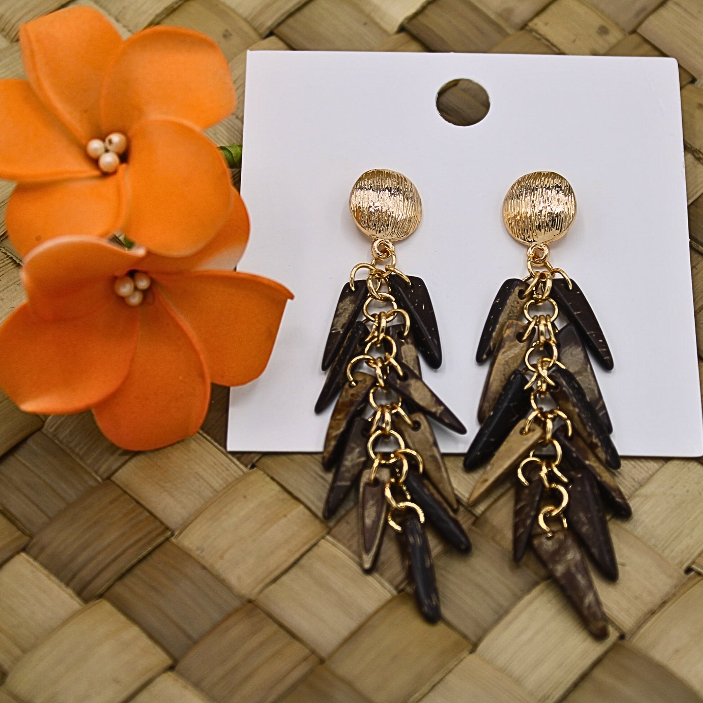 Coconut Shell Stud Drop Earrings-Authentic Samoan/Polynesian Earrings