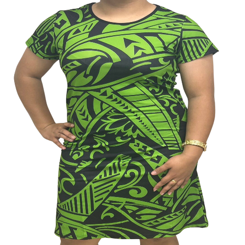 Samoan Design Dress Green & Black