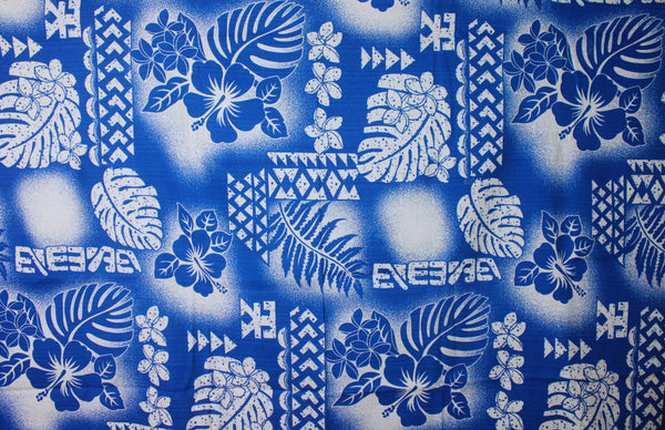 Samoan Design Dobby Cotton Print fabric; Blue & White; Size: 55"x44"