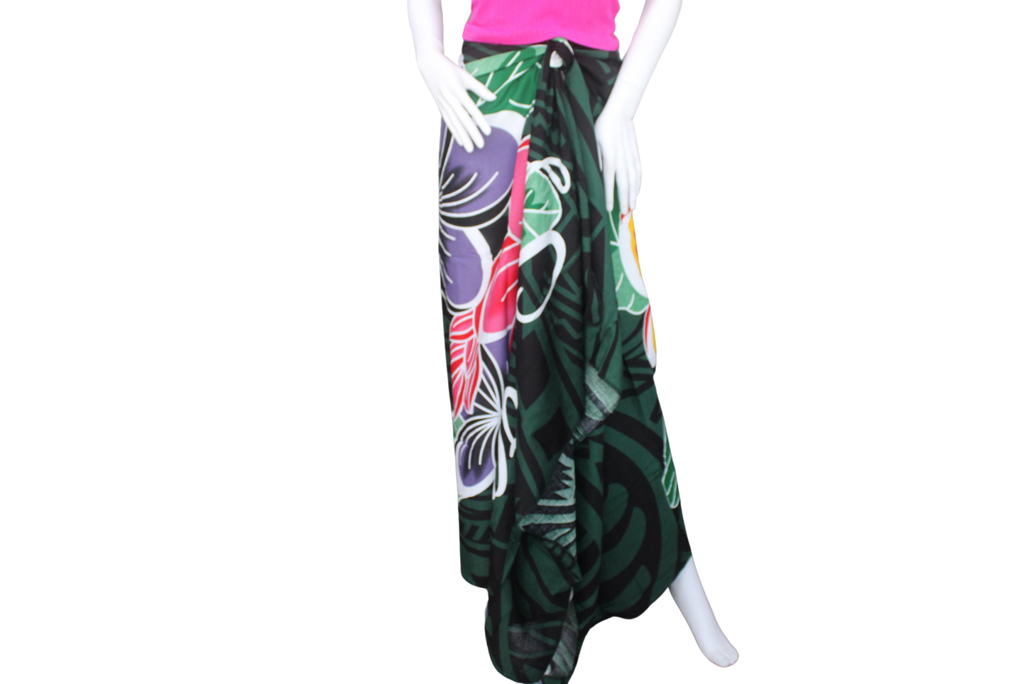 Sarong, dark green with floral and Samoan design