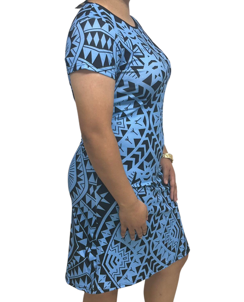 Samoan Design Dress Blue & Black