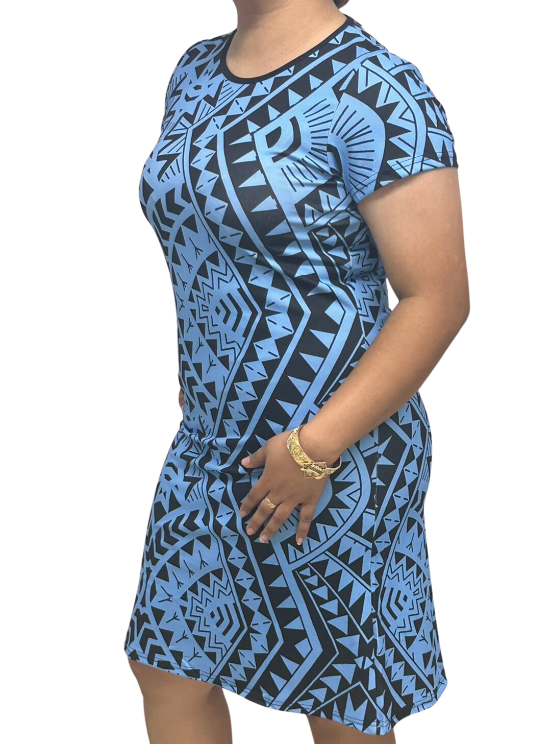 Samoan Design Dress Blue & Black