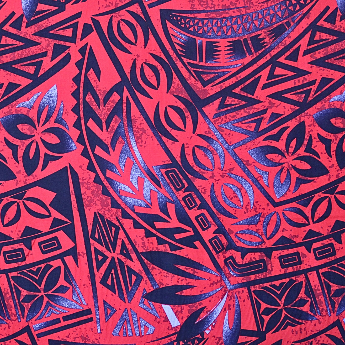 Samoan Rayon Print Fabric - Samoan Design Seamless Pattern (Black and Gray on Red) - 44"x36"