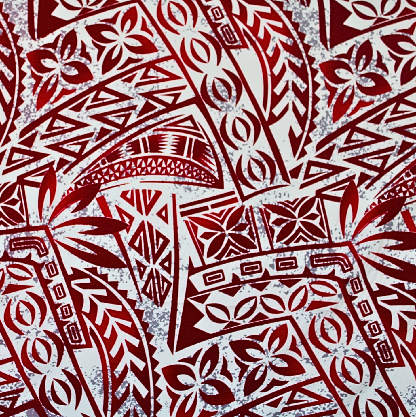 Samoan Rayon Print Fabric - Polynesian  Design (Maroon, Red and Gray on Off White) 44"x36"