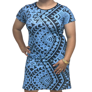 Samoan Design Dress Blue & Black