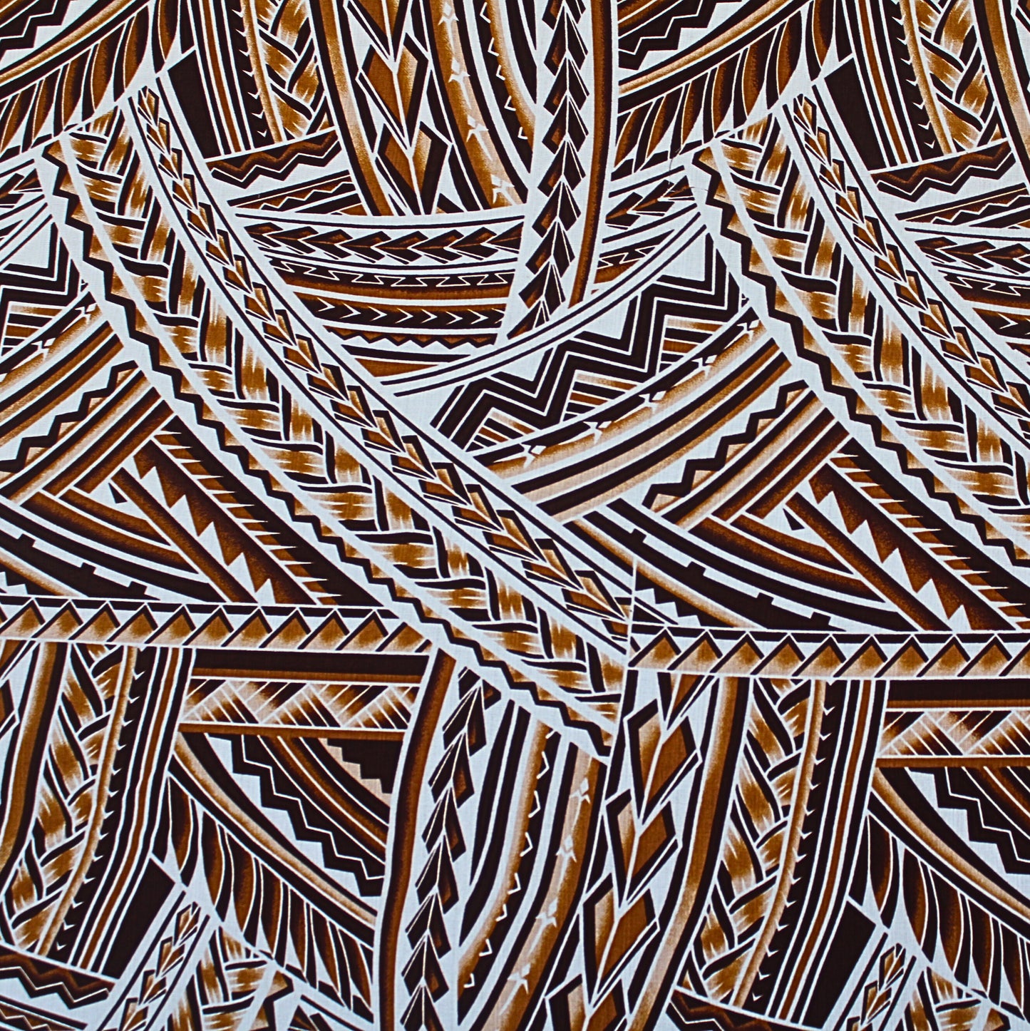 Dobby Print Material - Polynesian Tribal Design (Dark Brown and Light Brown on Off White) - 44"x36"