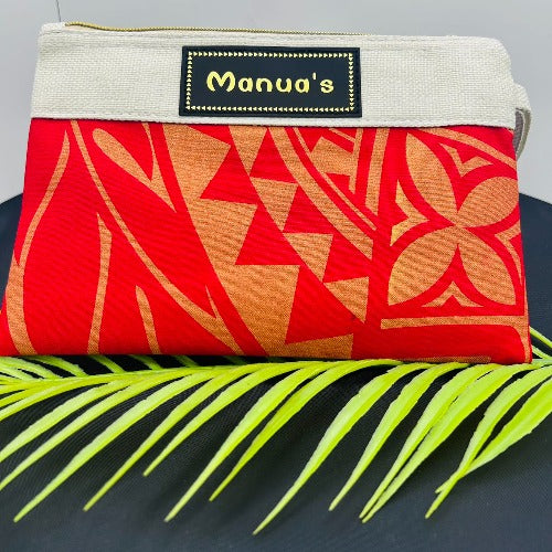 Wristlet Bag Samoan Design Gold and Orange