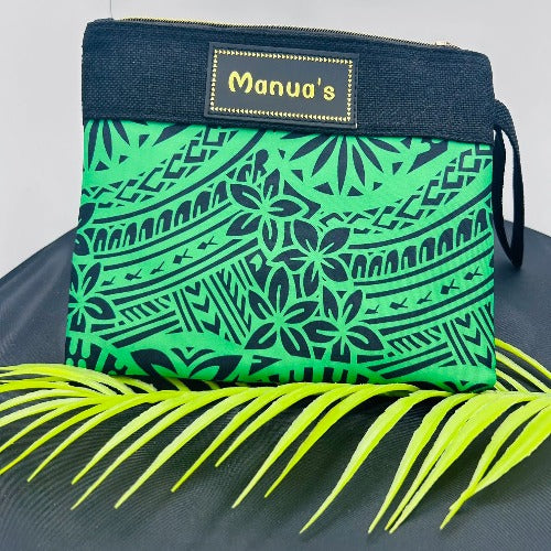 Wristlet Bag Samoan Design Green and Black