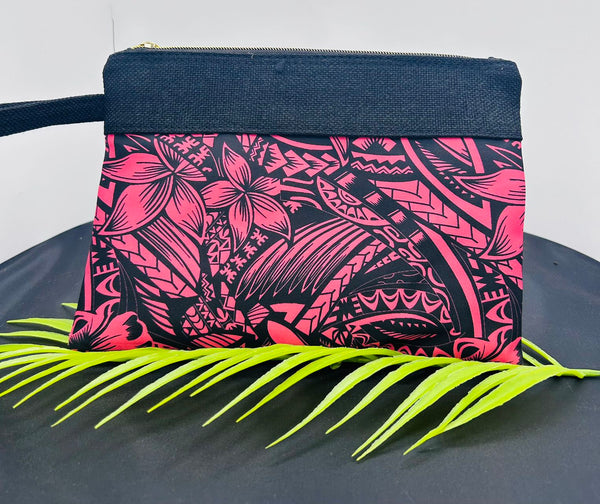 Wristlet Bag Samoan Design Pink and Black