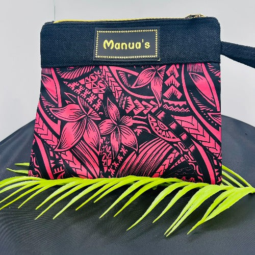 Wristlet Bag Samoan Design Pink and Black