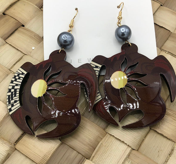 Turtle with Black Pearl Design Samoan/Polynesian Earring