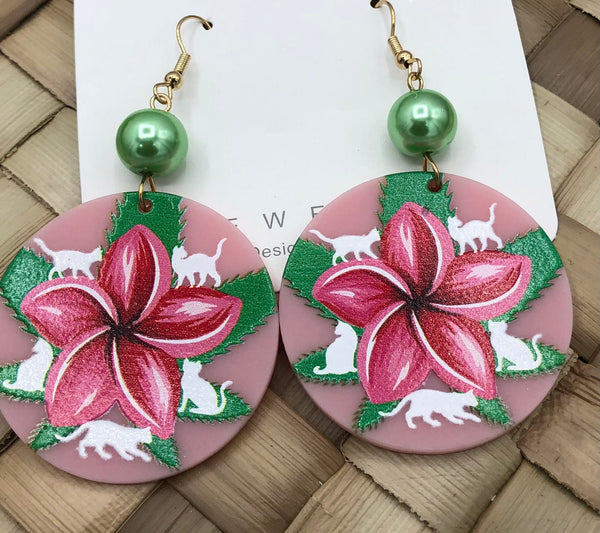 Flower Earring with Pearl Samoan/Polynesian Desgn