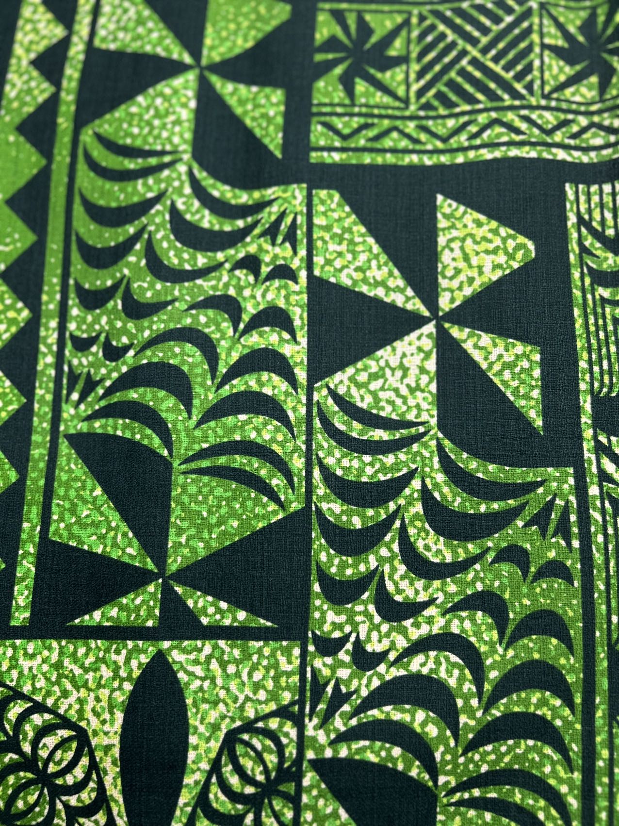 Green Dobby Print Samoan Design Fabric