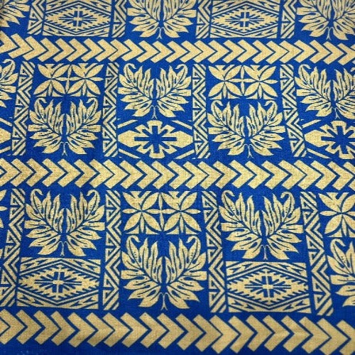 Samoan Design Dobby Print - Tan & Blue - Size: 44"x70"
